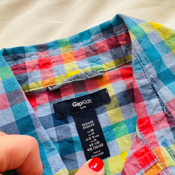 GAP Primary Cat & Jack Button Down Shirt Bundle Checkered Boys Size 8-9 - Picture 4 of 9